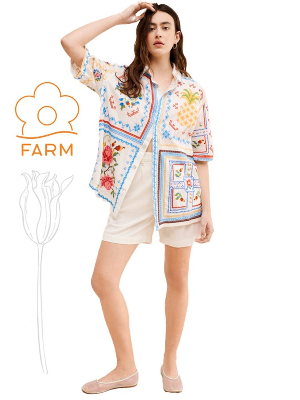 Farm Rio Embroidered Cotton Blouse